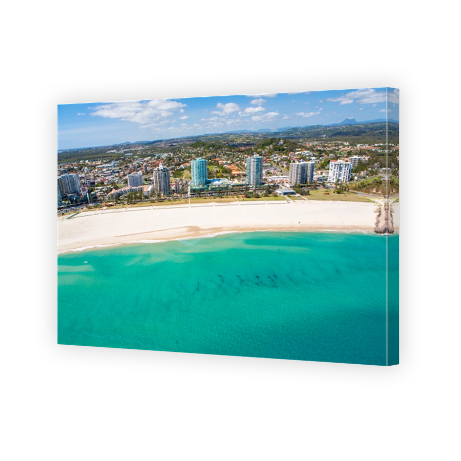 An aerial view of the vibrant blue water at Kirra Beach near Coolangatta