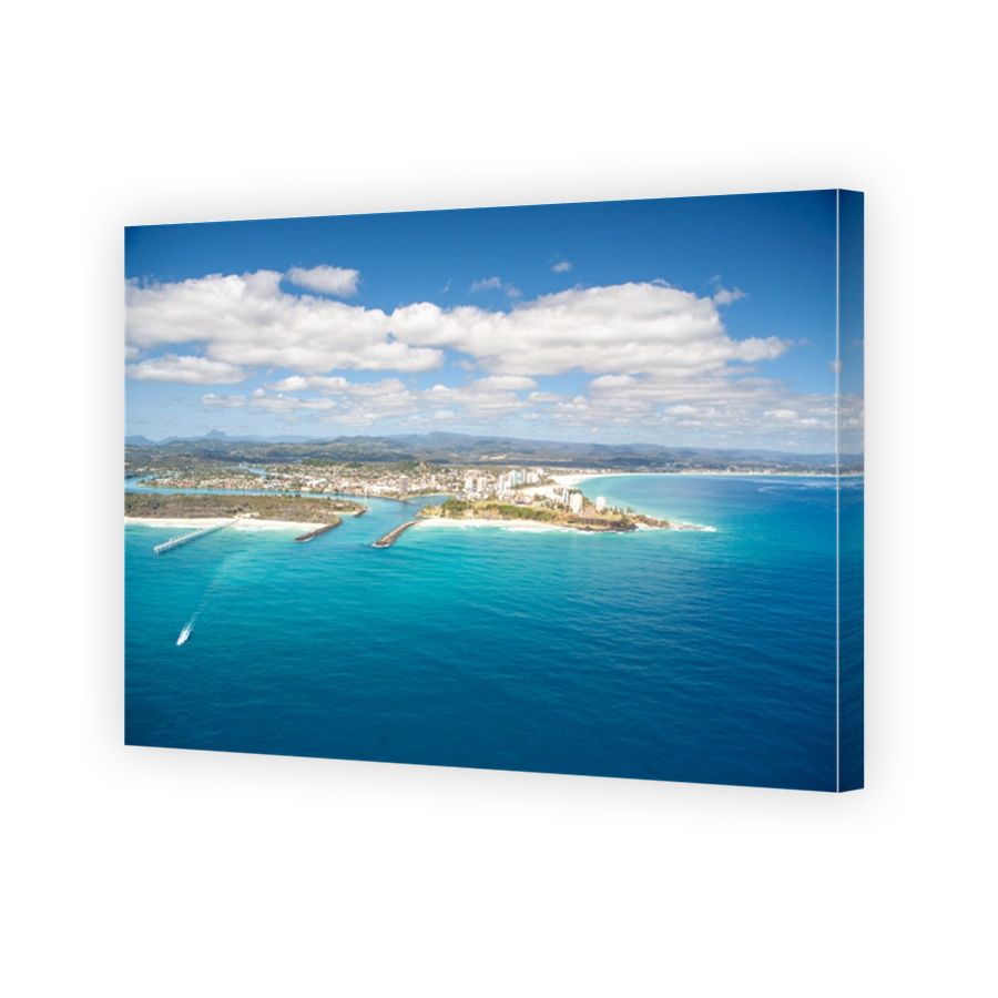 An aerial view of Coolangatta on a clear idyllic day on the Gold Coast, Australia