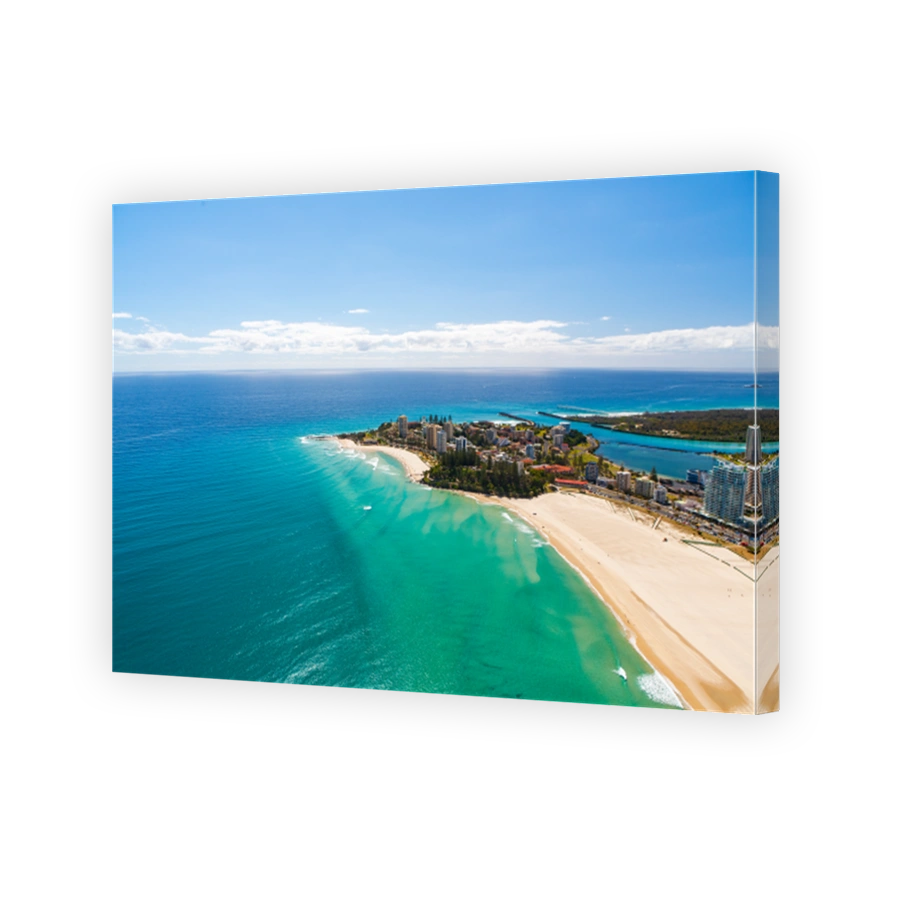 An aerial view of Coolangatta on a clear idyllic day on the Gold Coast, Australia