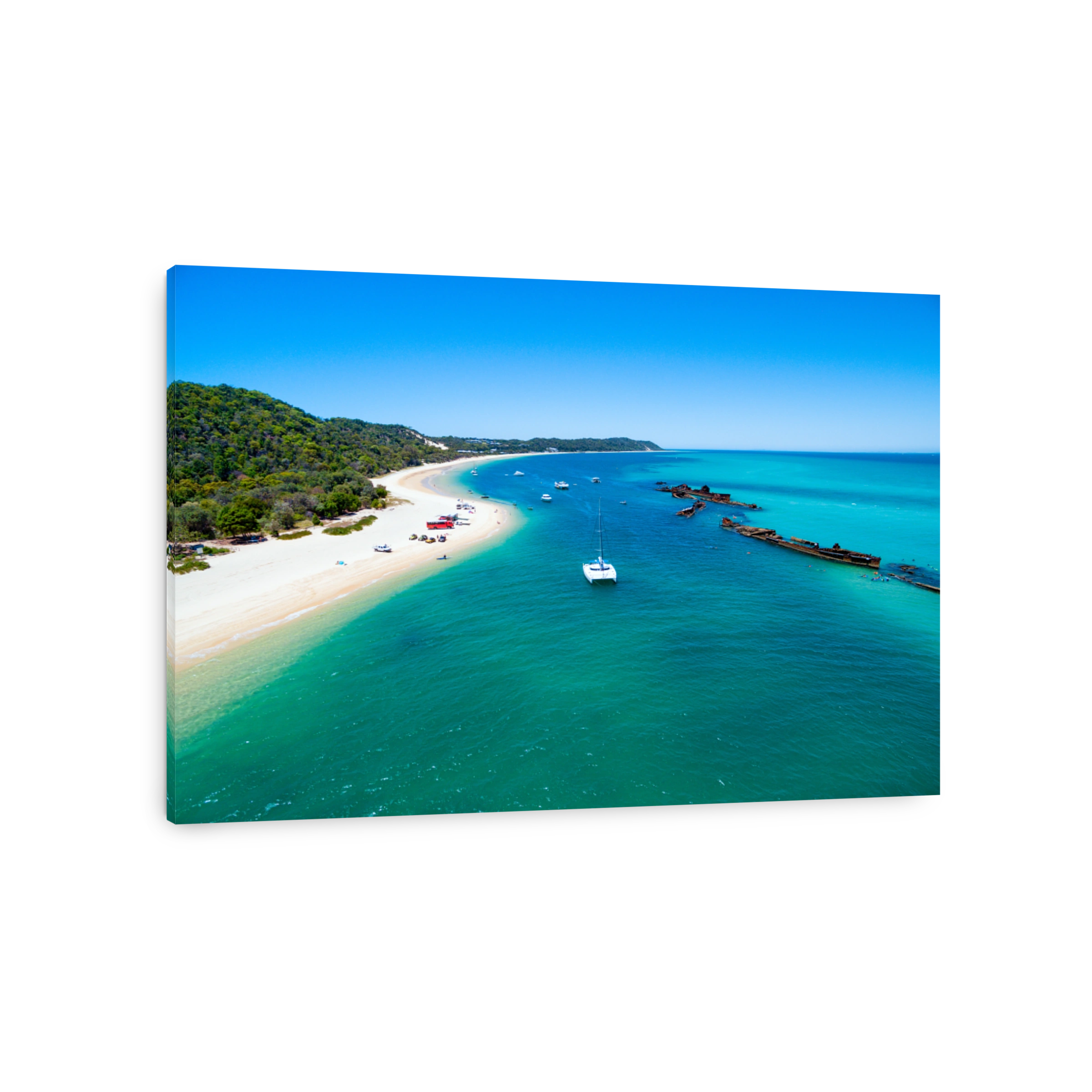 An aerial view of the Tangalooma shipwrecks on Moreton Island