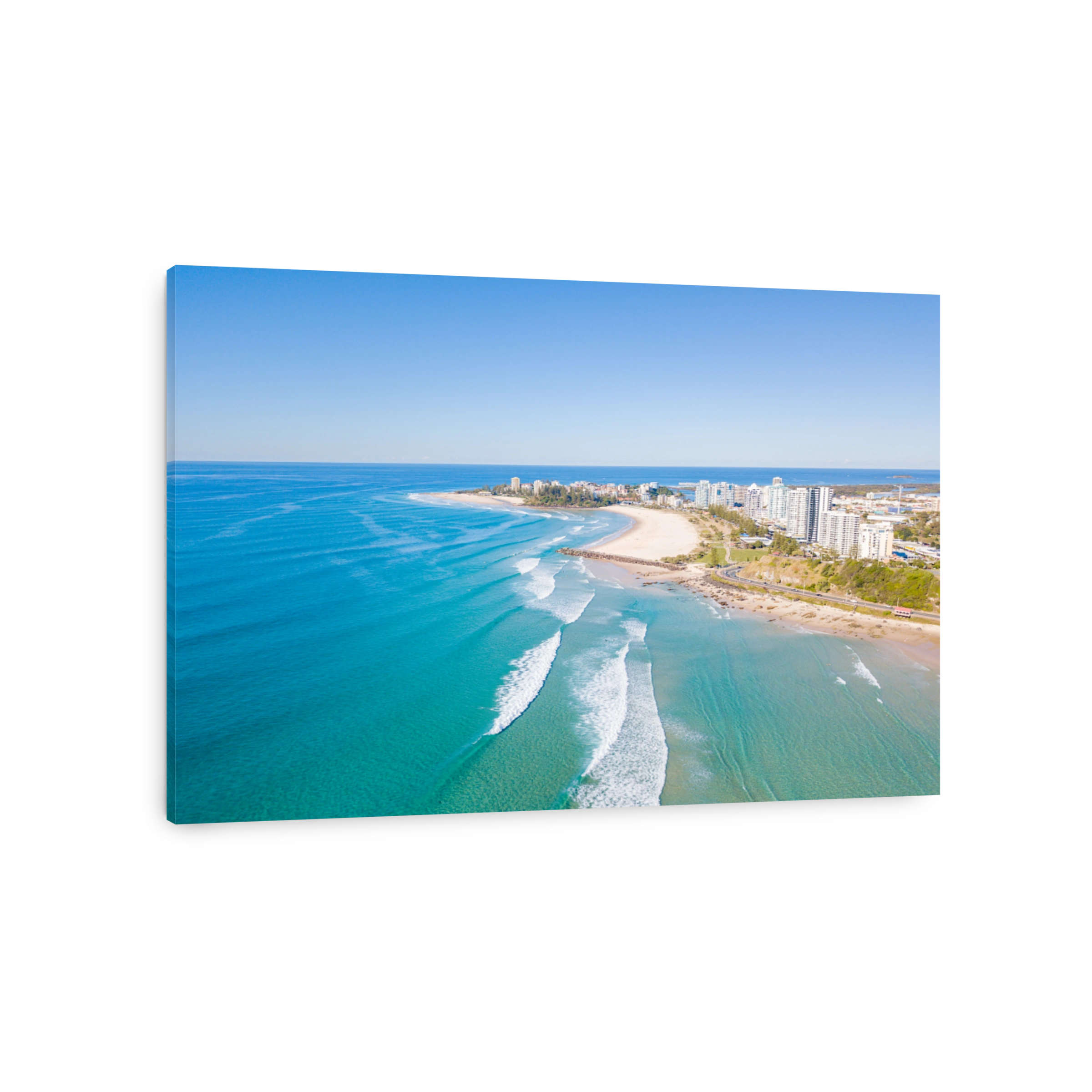 An aerial view of Kirra Beach on a clear idyllic day on the Gold Coast, Australia