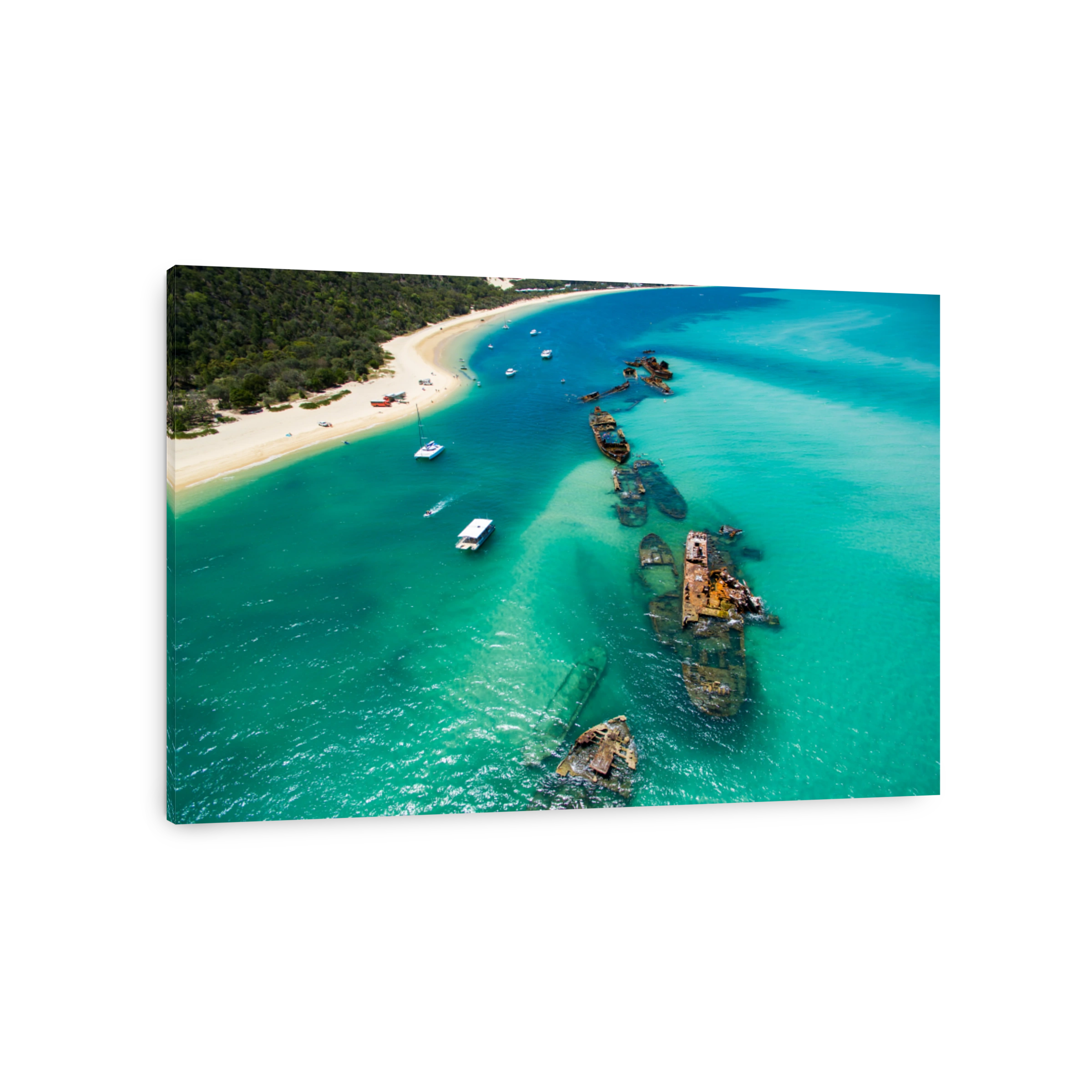 An aerial view of the Tangalooma shipwrecks on Moreton Island