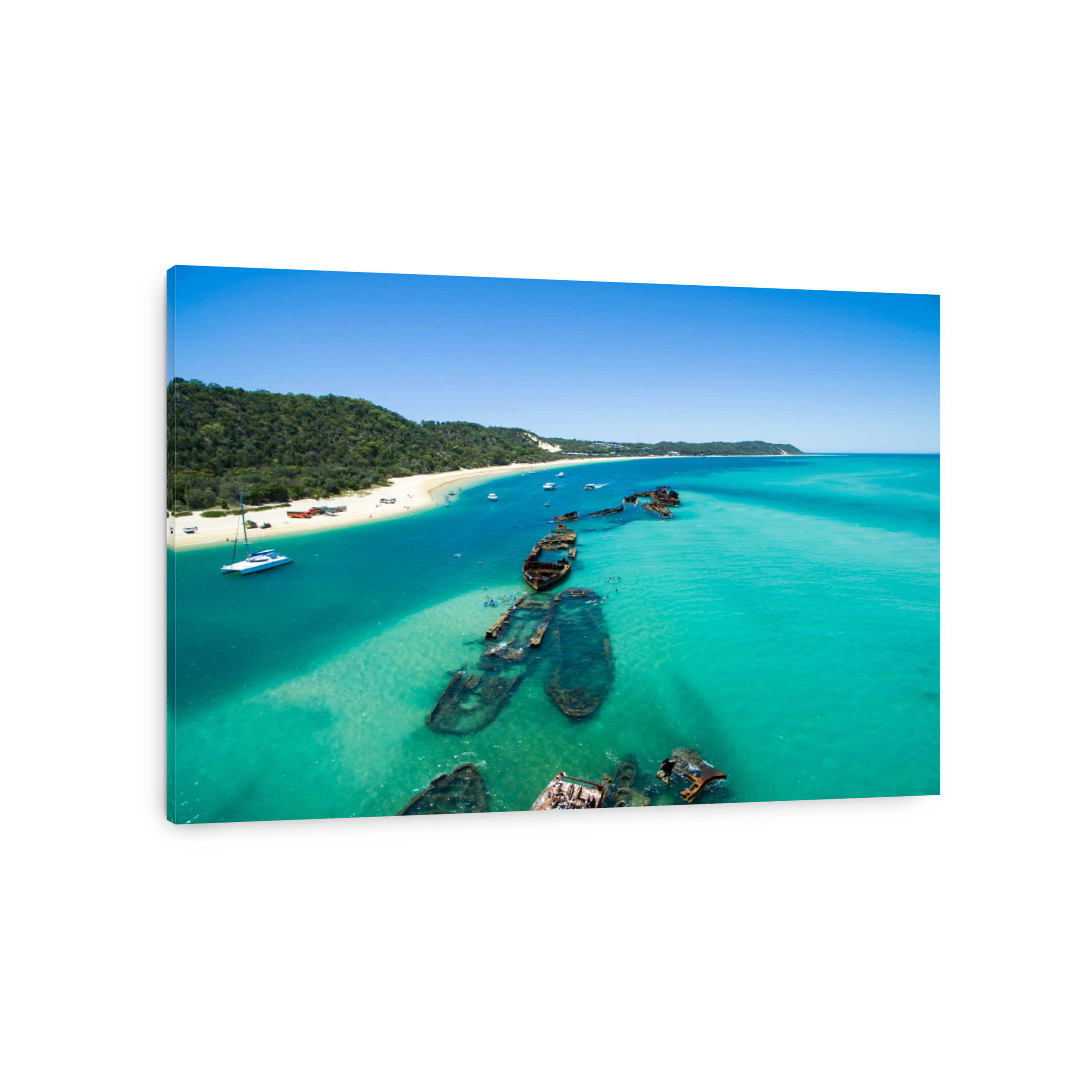 An aerial view of the Tangalooma shipwrecks on Moreton Island