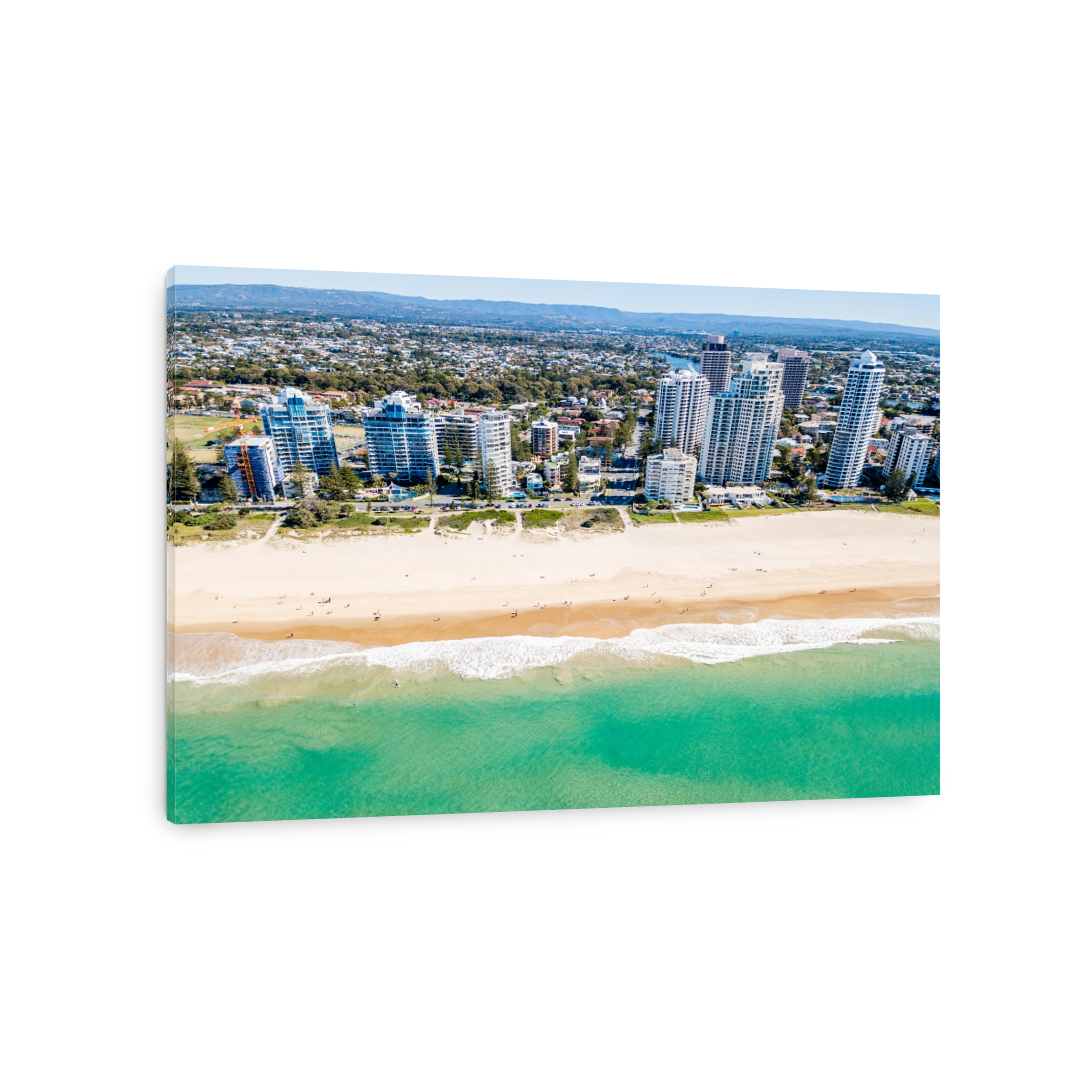 An aerial view of Broadbeach on the Gold Coast with blue water