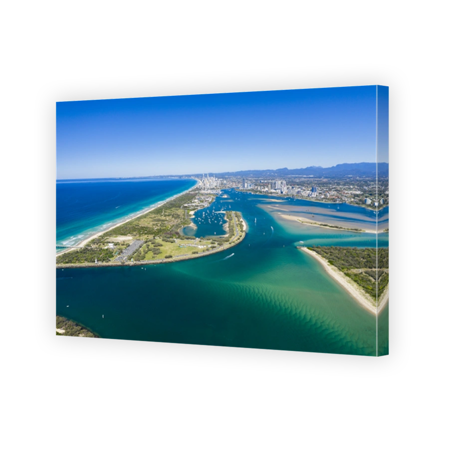 Sunny view of boats around the Spit and the Gold Coast seaway