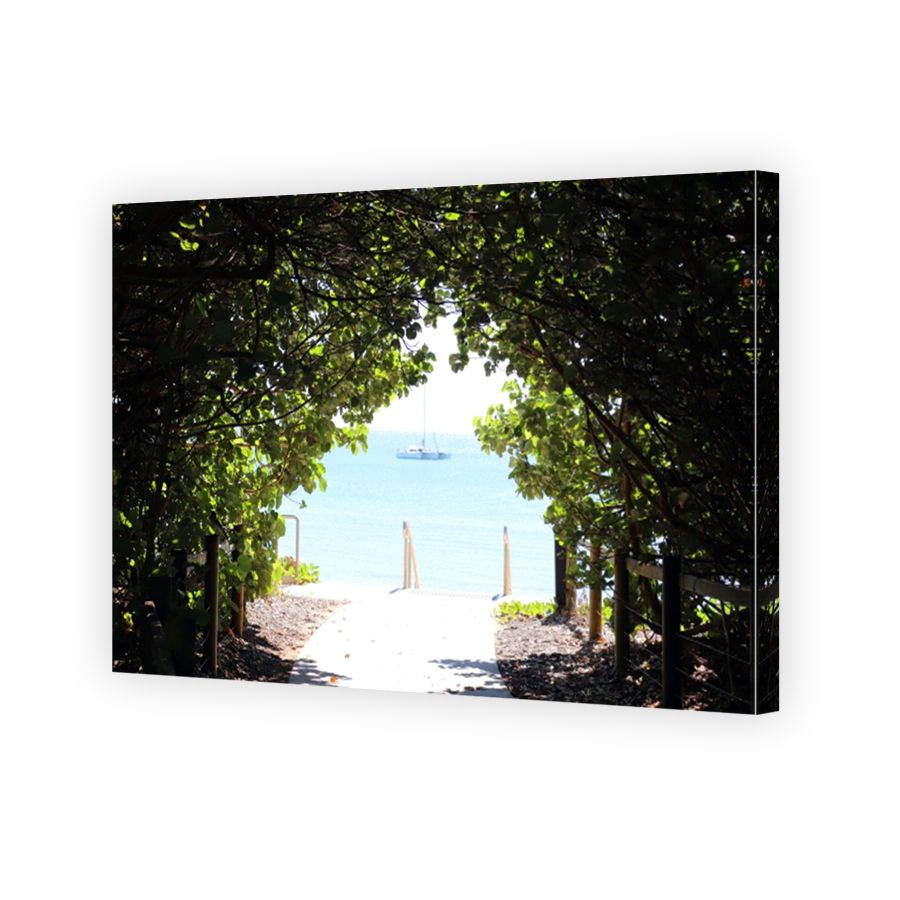 Picturesque coastal pathway leading to a tranquil beach in Hervey Bay, Queensland, Australia