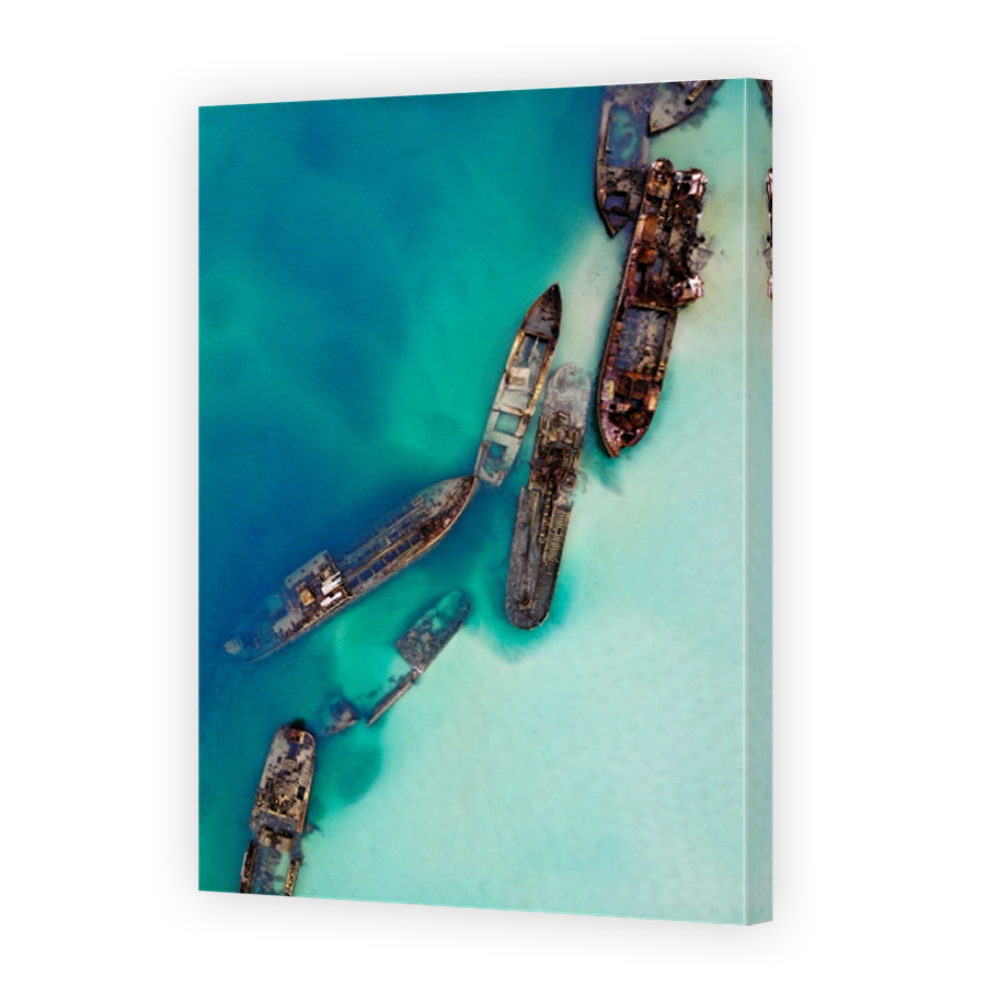 Vertical top shot of the shipwrecks of Moreton Island, Australia