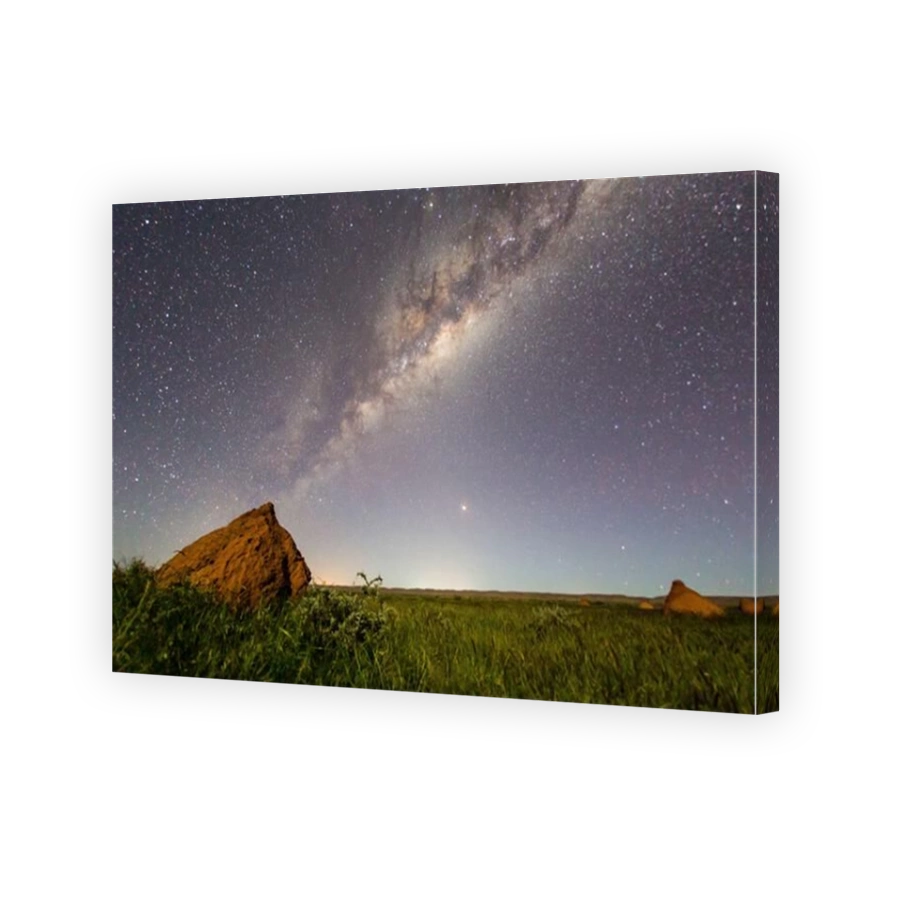 The Milky Way over termite mounds in Cape Range National Park, Exmouth, Western Australia, Australia, Pacific