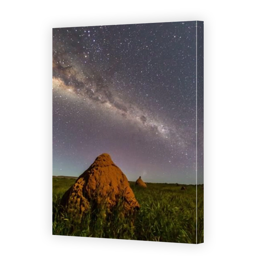 The Milky Way over termite mounds in Cape Range National Park, Exmouth, Western Australia, Australia, Pacific