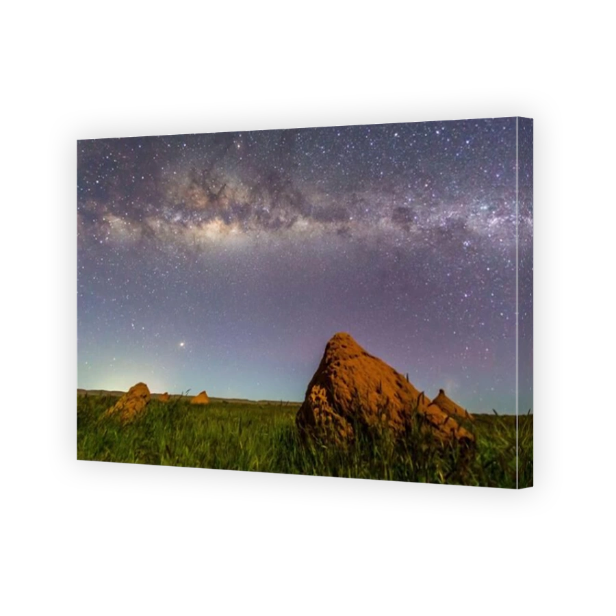 The Milky Way over termite mounds in Cape Range National Park, Exmouth, Western Australia, Australia, Pacific