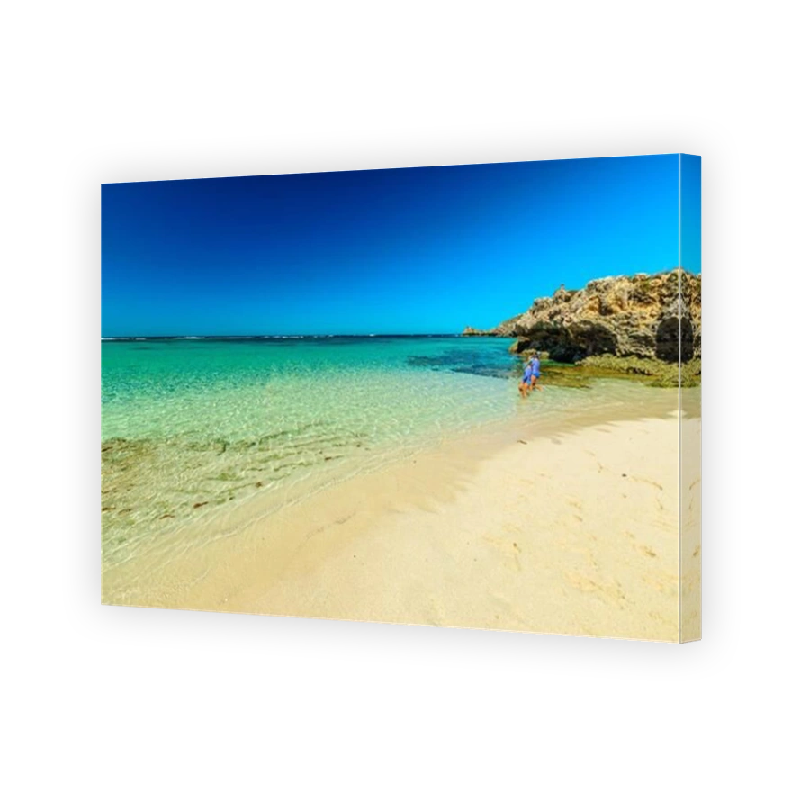 Rottnest Island, Western Australia - Jan 4, 2018: girls snorkeling in Little Salmon Bay. white tropical beach with turquoise crystal sea. Salmon Bay