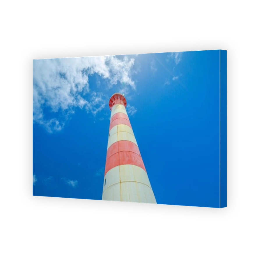Iconic Moore Lighthouse Point on blue sky in Geraldton, Western Australia. The historic steel tower is built in 1878. Copy space.