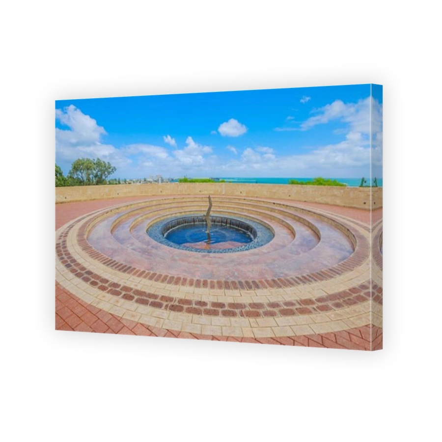 Pool of Rememberance of the HMAS Sydney II Memorial in Geraldton, atop Mount Scott overlooking the city and the sea in Western Australia. Sunny day wi