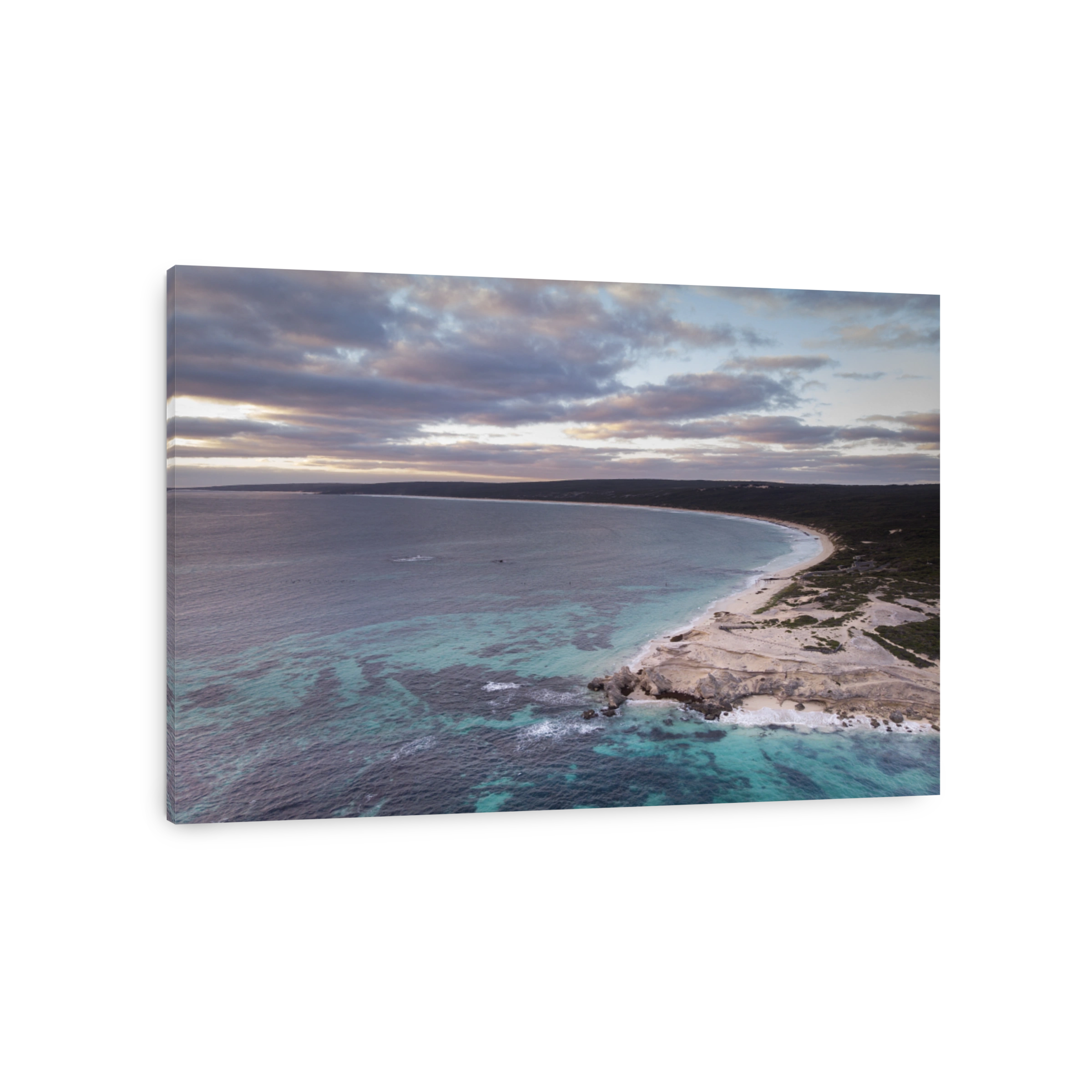 Aerial view of Hamelin Bay Beach at sunset, Margaret River, Western Australia.