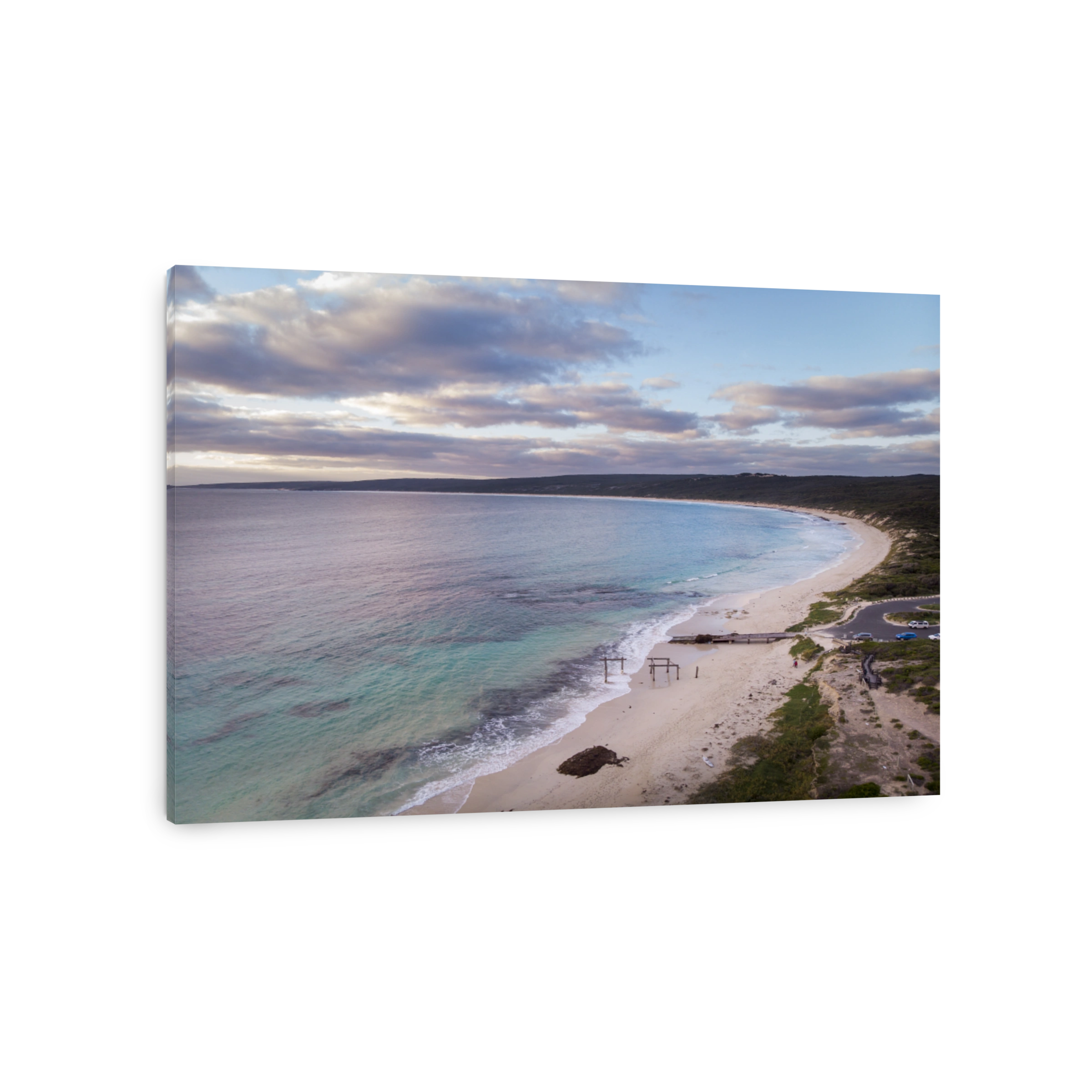 Aerial view of Hamelin Bay Beach at sunset, Margaret River, Western Australia.