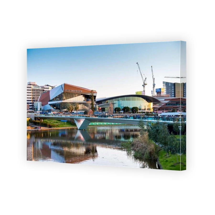 Adelaide, Australia - September 11, 2016: People walking through Torrens foot bridge from Adelaide Oval after game in Adelaide.