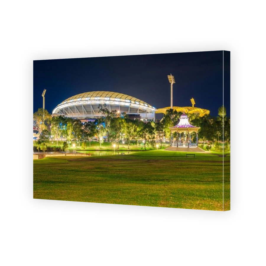 Adelaide, Australia - April 16, 2017: Adelaide Oval with Elder Park Rotunda illuminated at night time