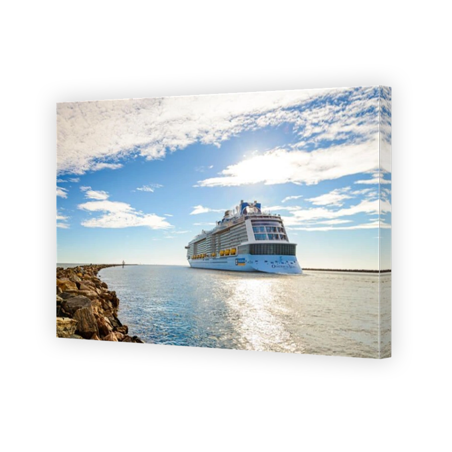 Port Adelaide, South Australia, February 14, 2017:  MS Ovation of the Seas cruise ship leaving Outer Harbour. It is third ship in the Quantum Class of