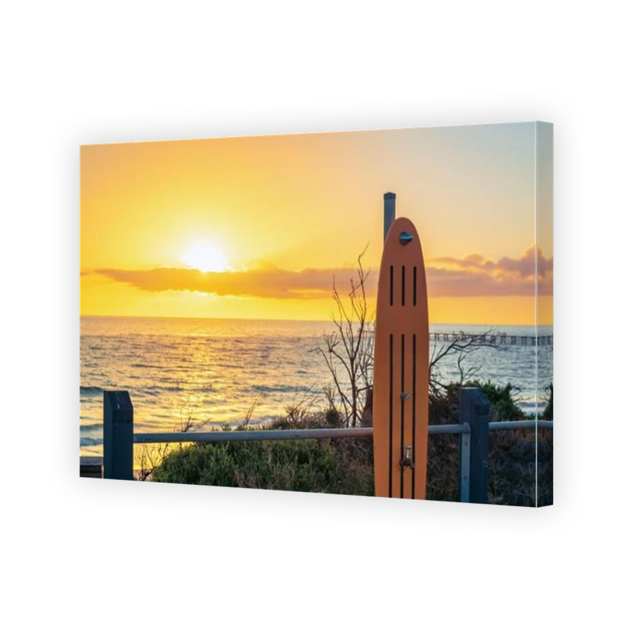 Port Noarlunga beach public shower at sunset, South Australia