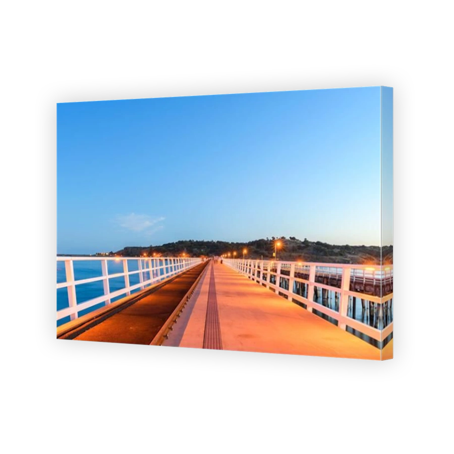 Victor Harbor to Granite Island new causeway viewed from the mainland at dusk, Fleurieu Peninsula, South Australia