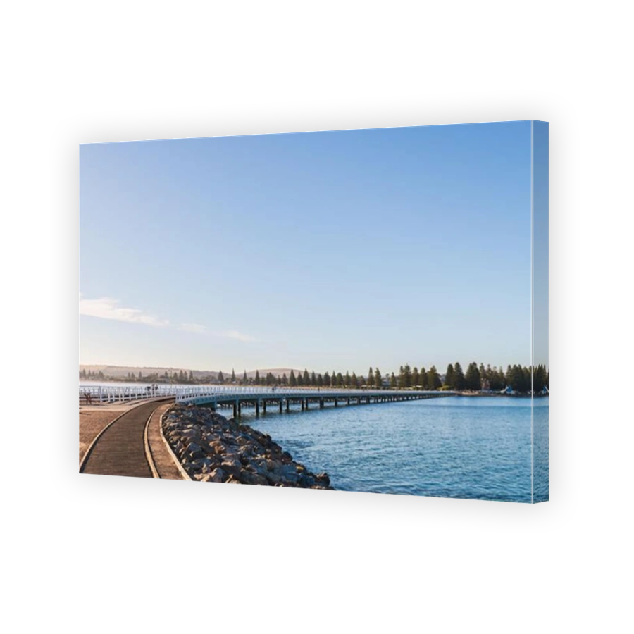 Victor Harbor to Granite Island new causeway viewed from the mainland on a day, Fleurieu Peninsula, South Australia