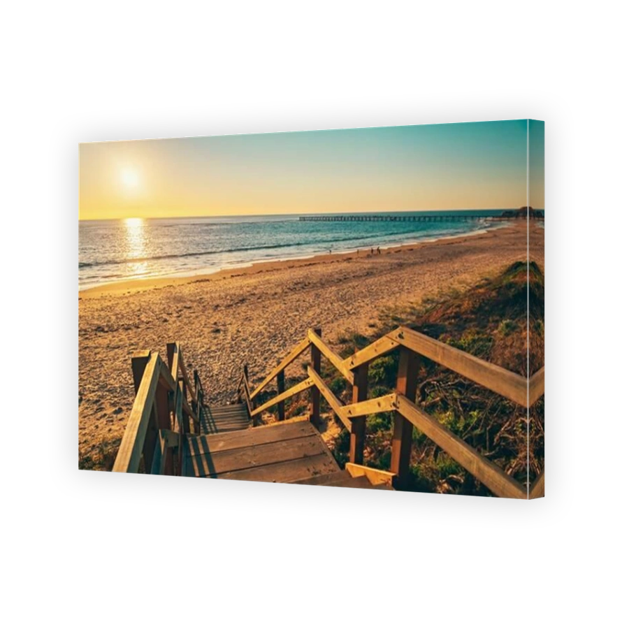Port Noarlunga beach with boardwalk at sunset, South Australia