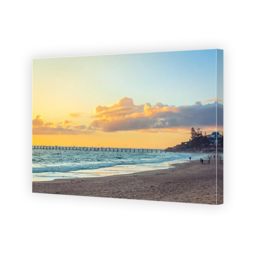 Port Noarlunga beach with fishermen at sunset, South Australia