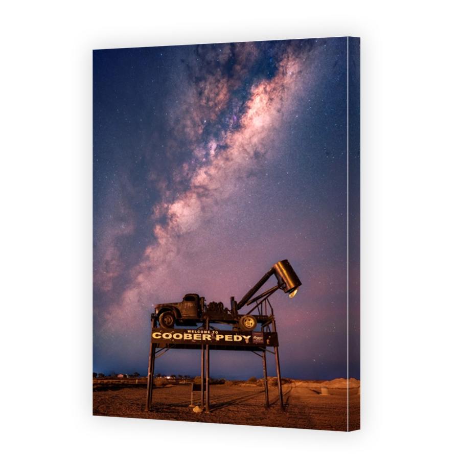 Coober pedy car under blissful Milky way in sky