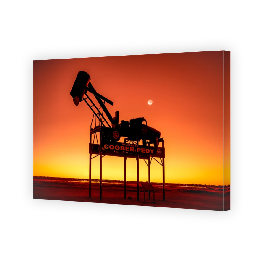 Silhouette of coober pedy car in South Australia during sunset