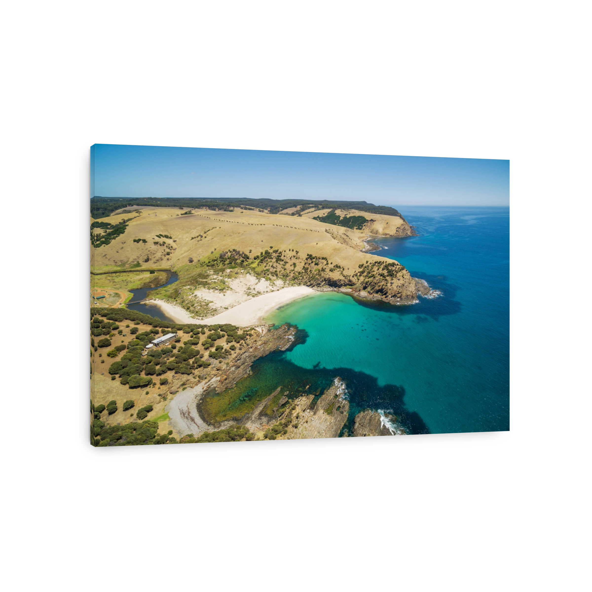 Snelling beach and middle river aerial view. Turquoise ocean water at Kangaroo Island, South Australia