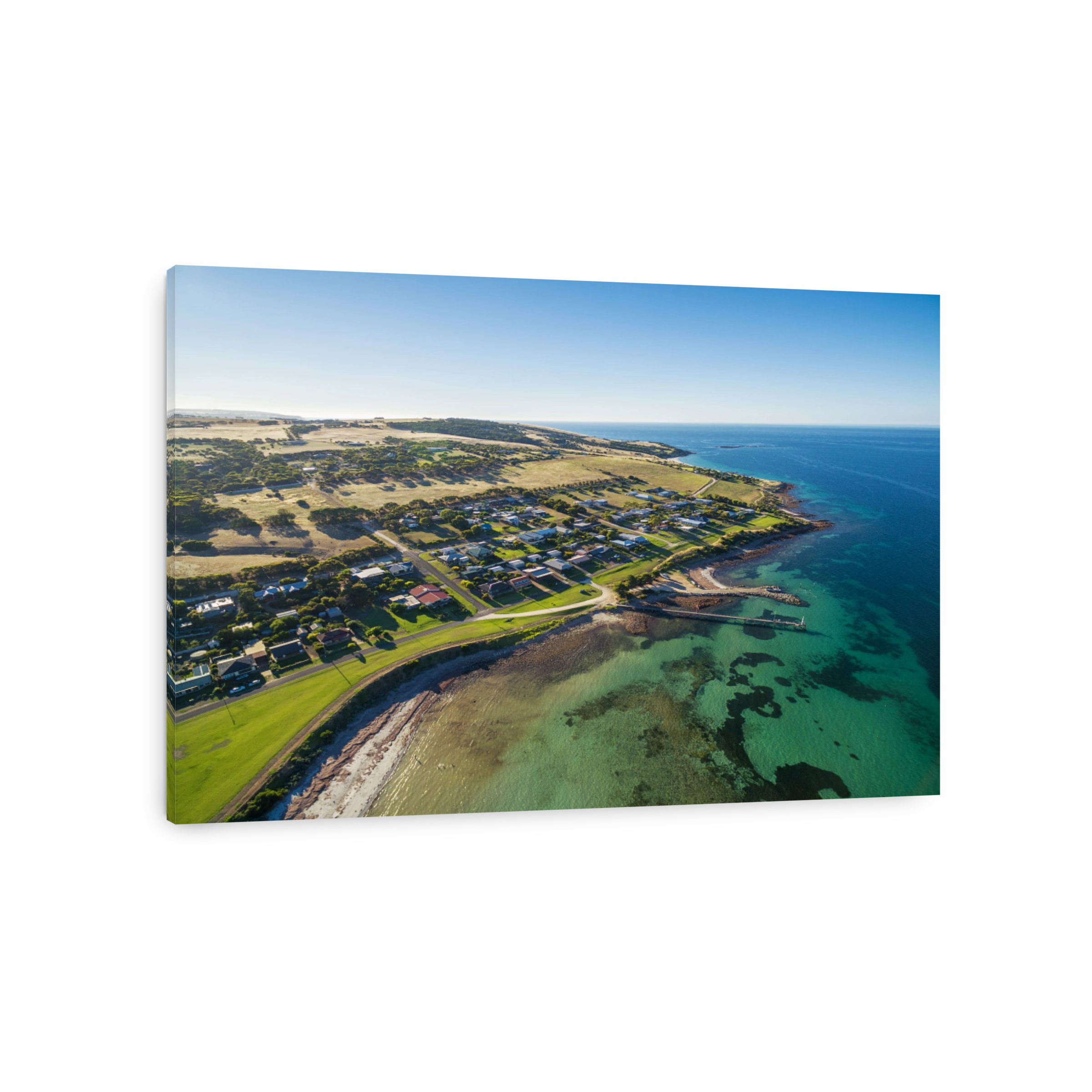 Aerial view of Emu bay town and pier. Kangaroo Island, South Australia