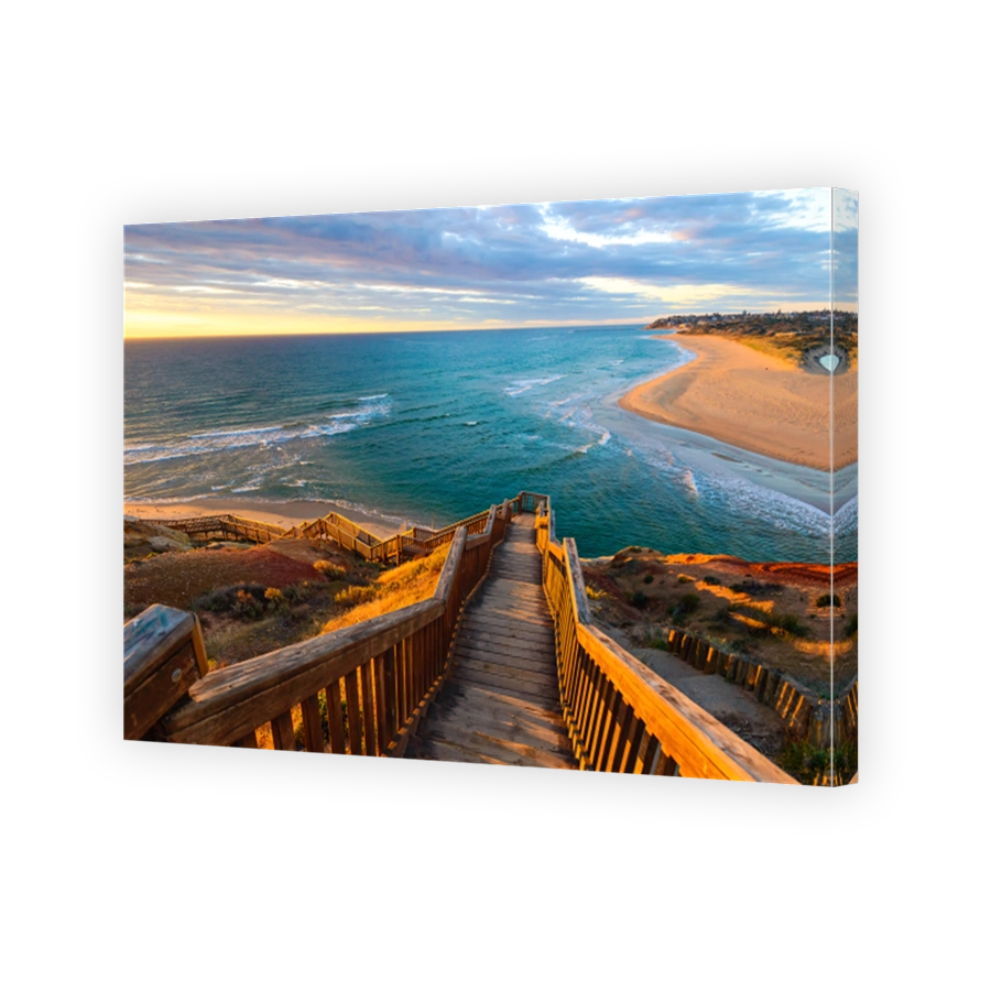 South Port Beach boardwalk at sunset