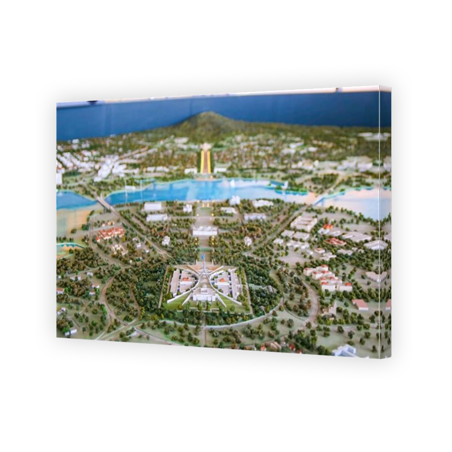 City model presenting the the urban development of the planned city of Canberra in the National Capital Exhibition, Australian Capital Territory