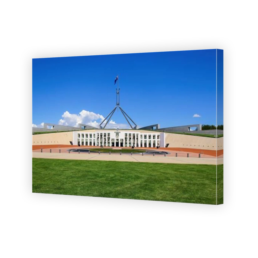 Parliament House of Australia on Capital Hill, as seen from the Centenary Trail in Canberra, Australian Capital Territory