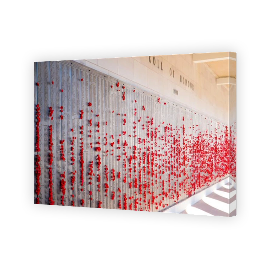Roll of Honour with Poppies and names of soldiers who perished in various wars at the Australian War Memorial in Canberra,ACT
