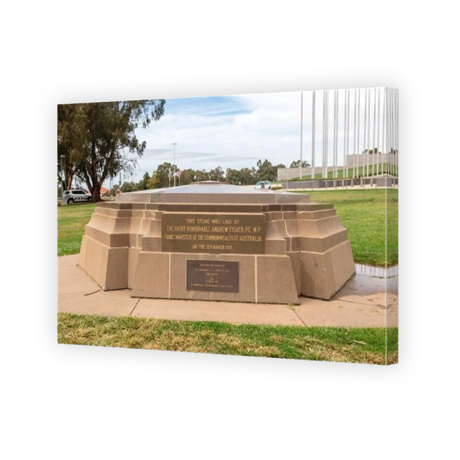 Canberra's Foundation Stone, crafted from rock quarried at Mt Gibraltar, Bowral, Australia is located in the grounds of Australian Parliament.