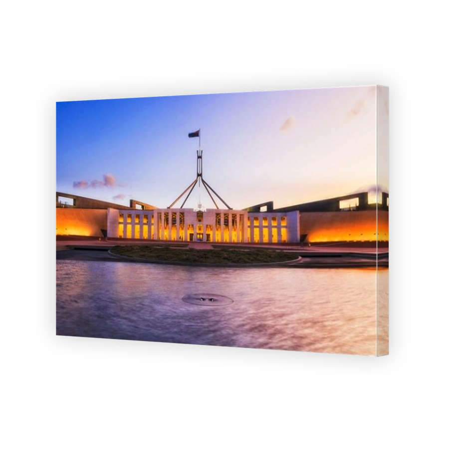 Modern city architecture of facade of the Federal Parliament house public service in Canberra, Australia.