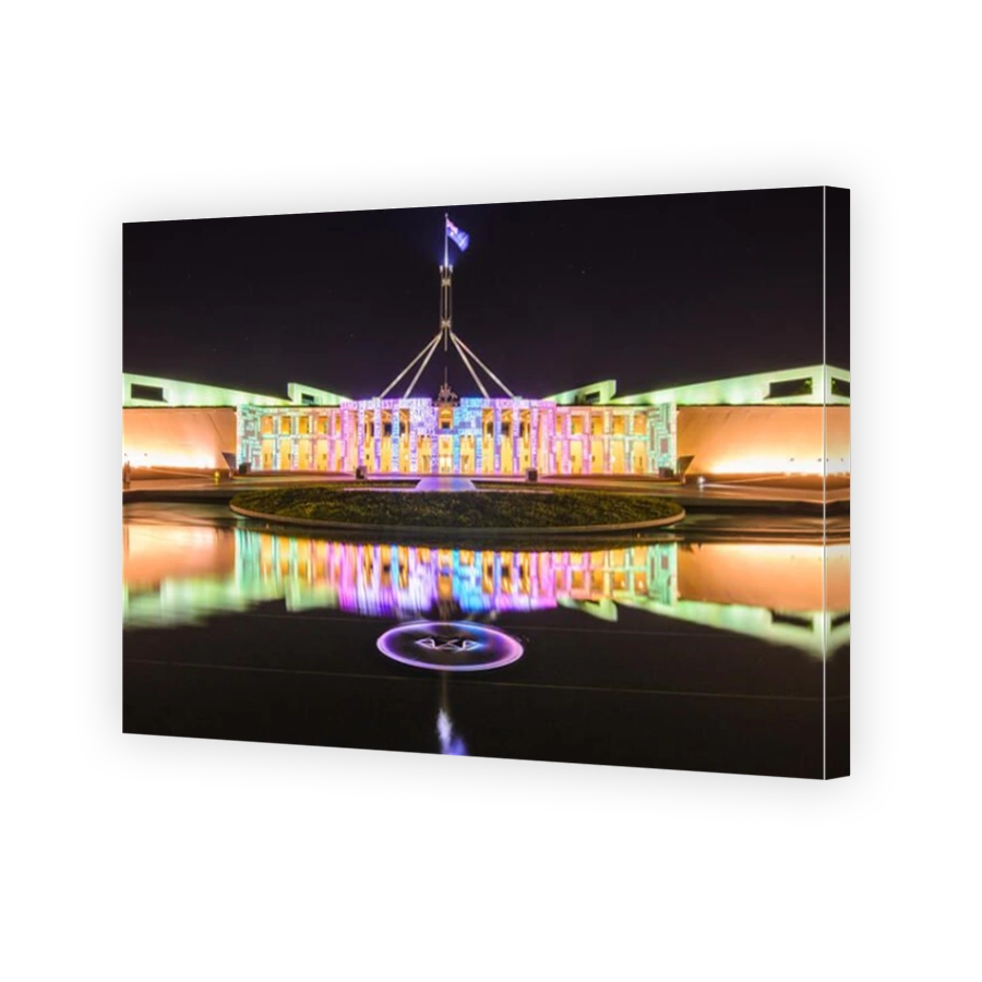 Parliament Building in Canberra lit up during the Enlighten Festival