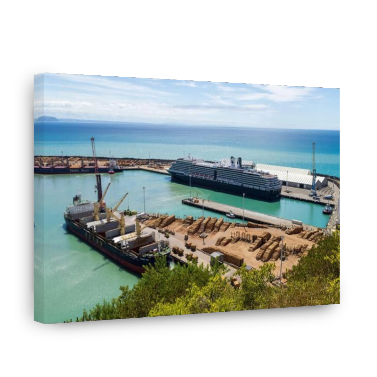 Napier, New Zealand. The Holland America cruise ship "Westerdam" and the bulk carrier "Saronic Spirit" docked in port
