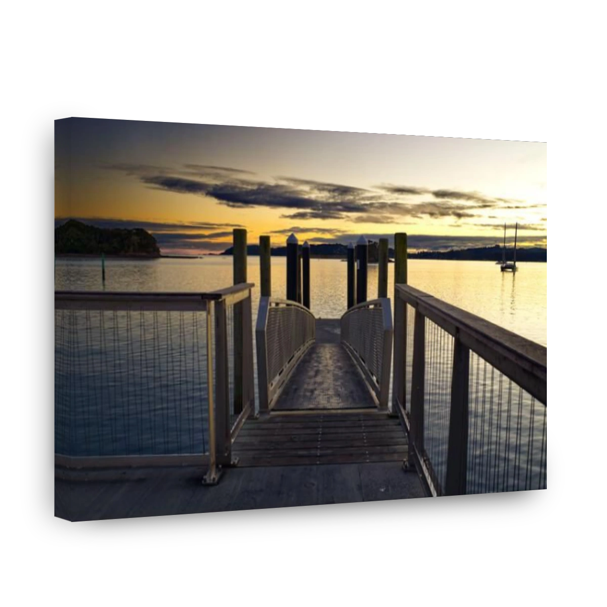 Sunrise at a landing stage at Paihia Wharf, New Zealand. It's the departure point for many boat trips and cruises in the Bay of Islands