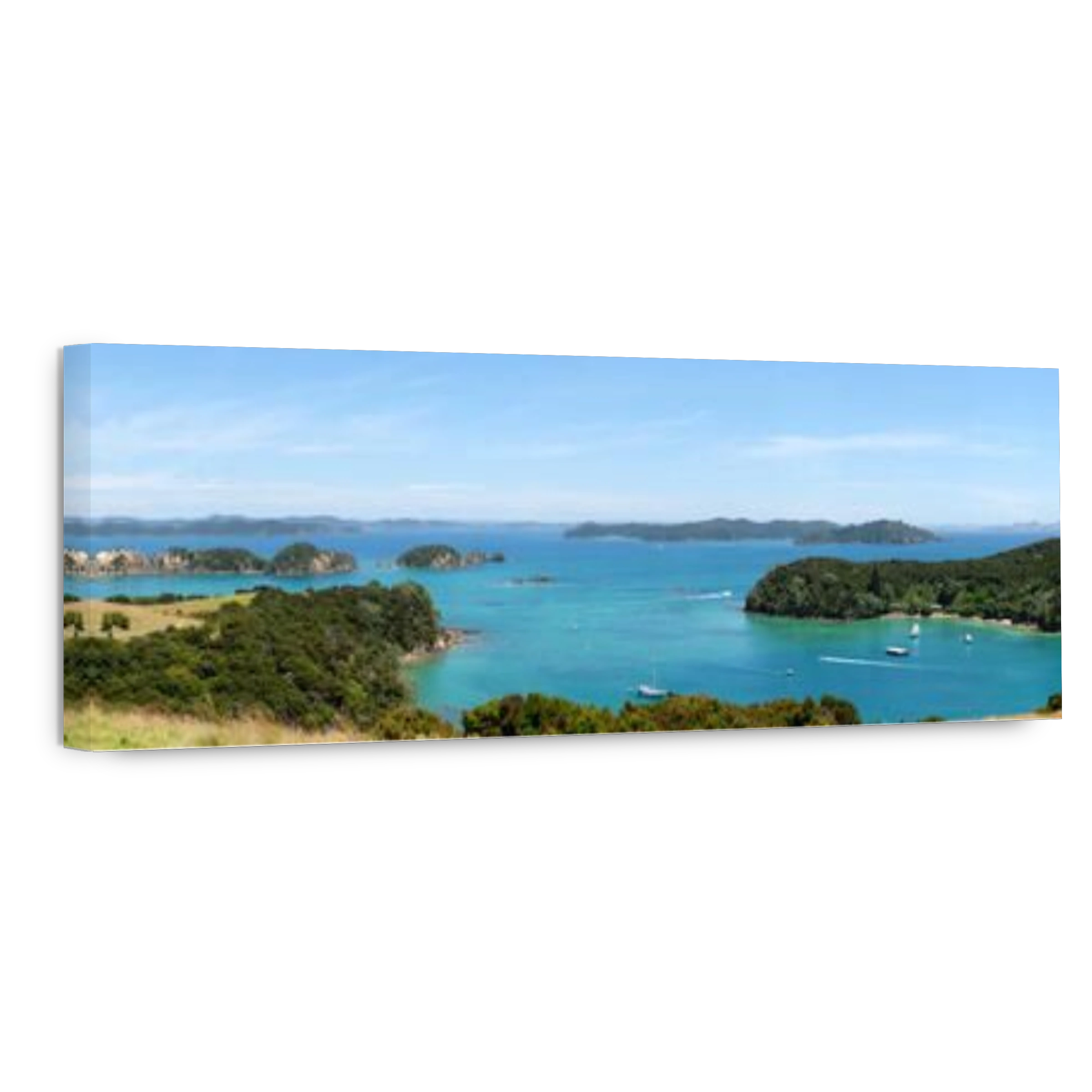 Panoramic view over Otehei Bay and Bay of Islands, New Zealand, NZ from Urupukapuka Island walking track