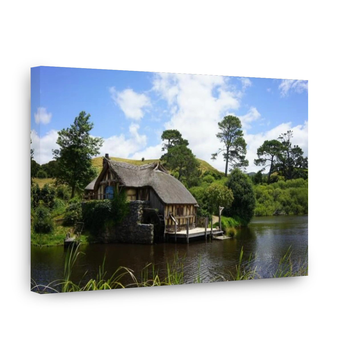 Wide shot of the Hobbiton movie set in Matamata New Zealand