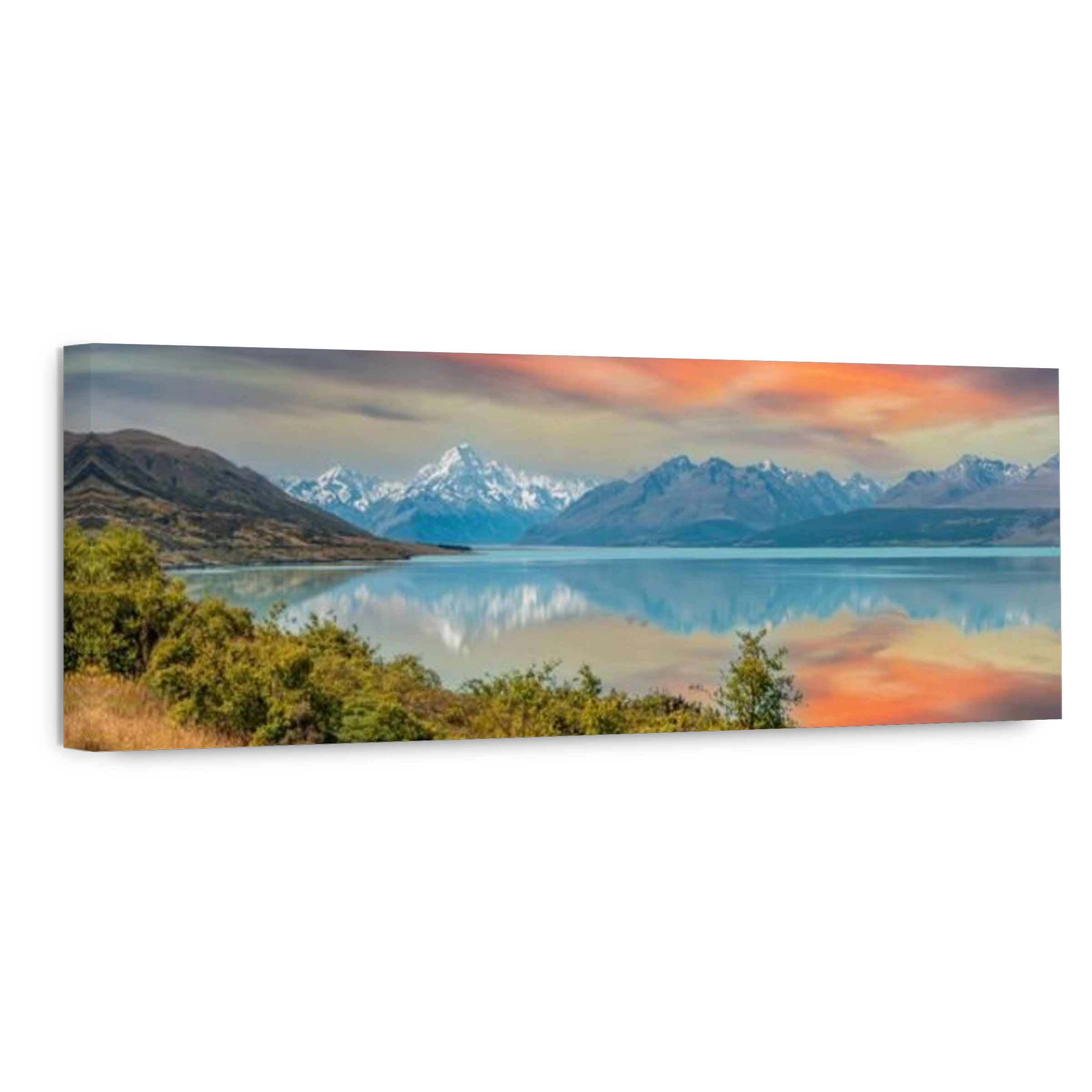 Scenic reflection of Mount Sefton and Mount Cook at lake Pukaki, South Island of New Zealand