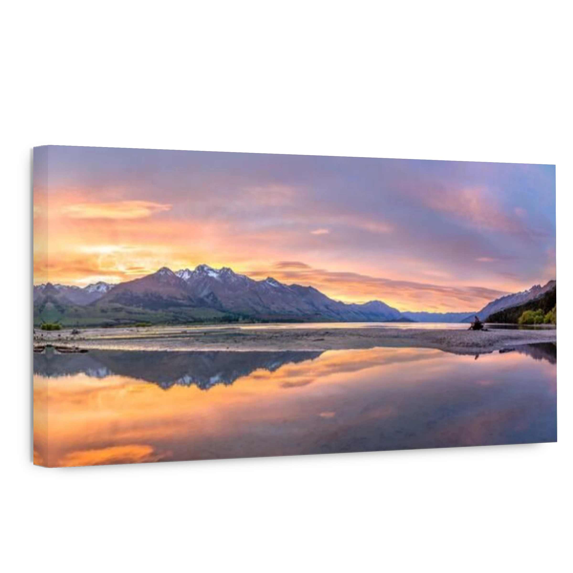 Mountains reflected in the lake, Lake Wakatipu at sunrise, Kinloch, Glenorchy near Queenstown, Otago, South Island, New Zealand
