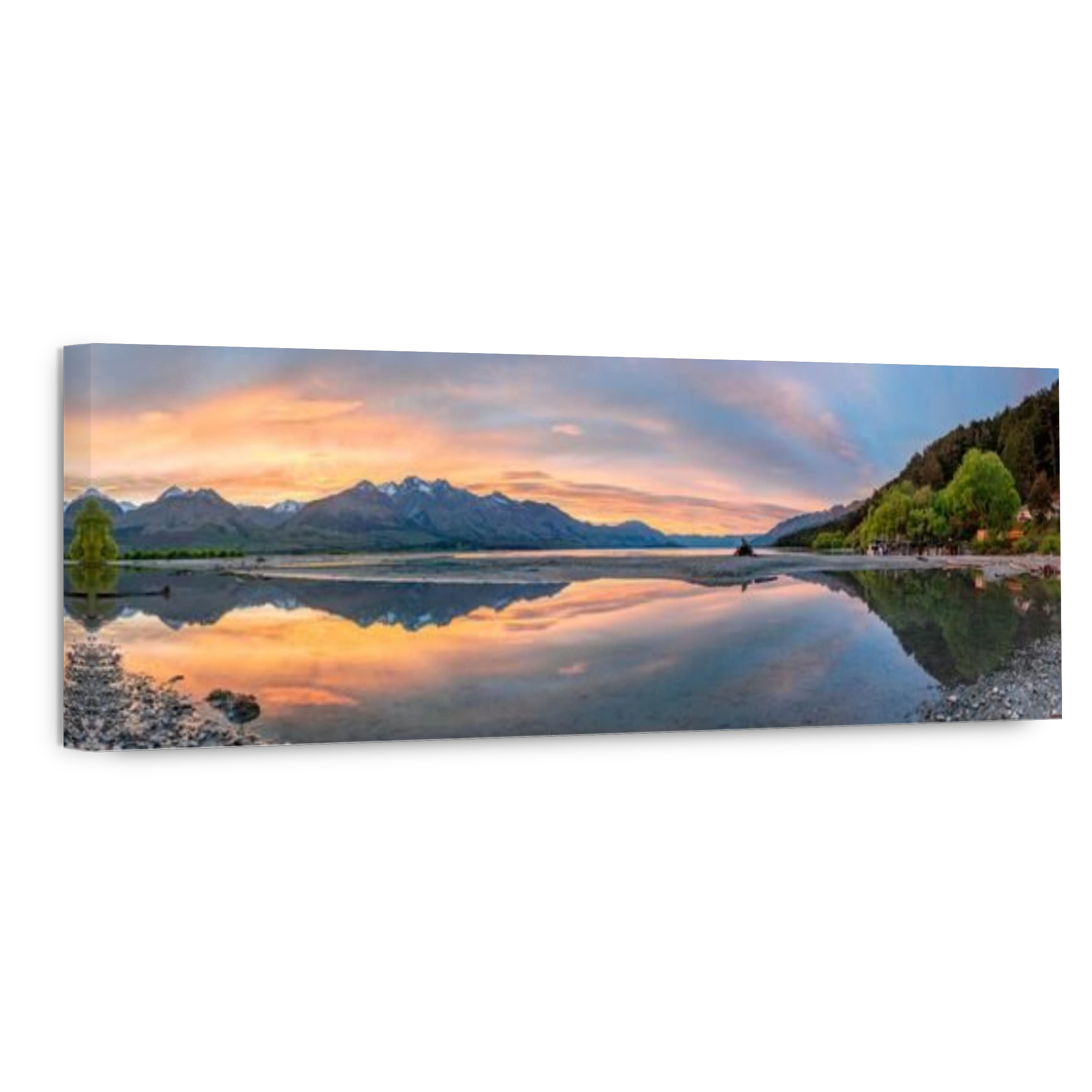 Mountains reflected in the lake, Lake Wakatipu at sunrise, Kinloch, Glenorchy near Queenstown, Otago, South Island, New Zealand