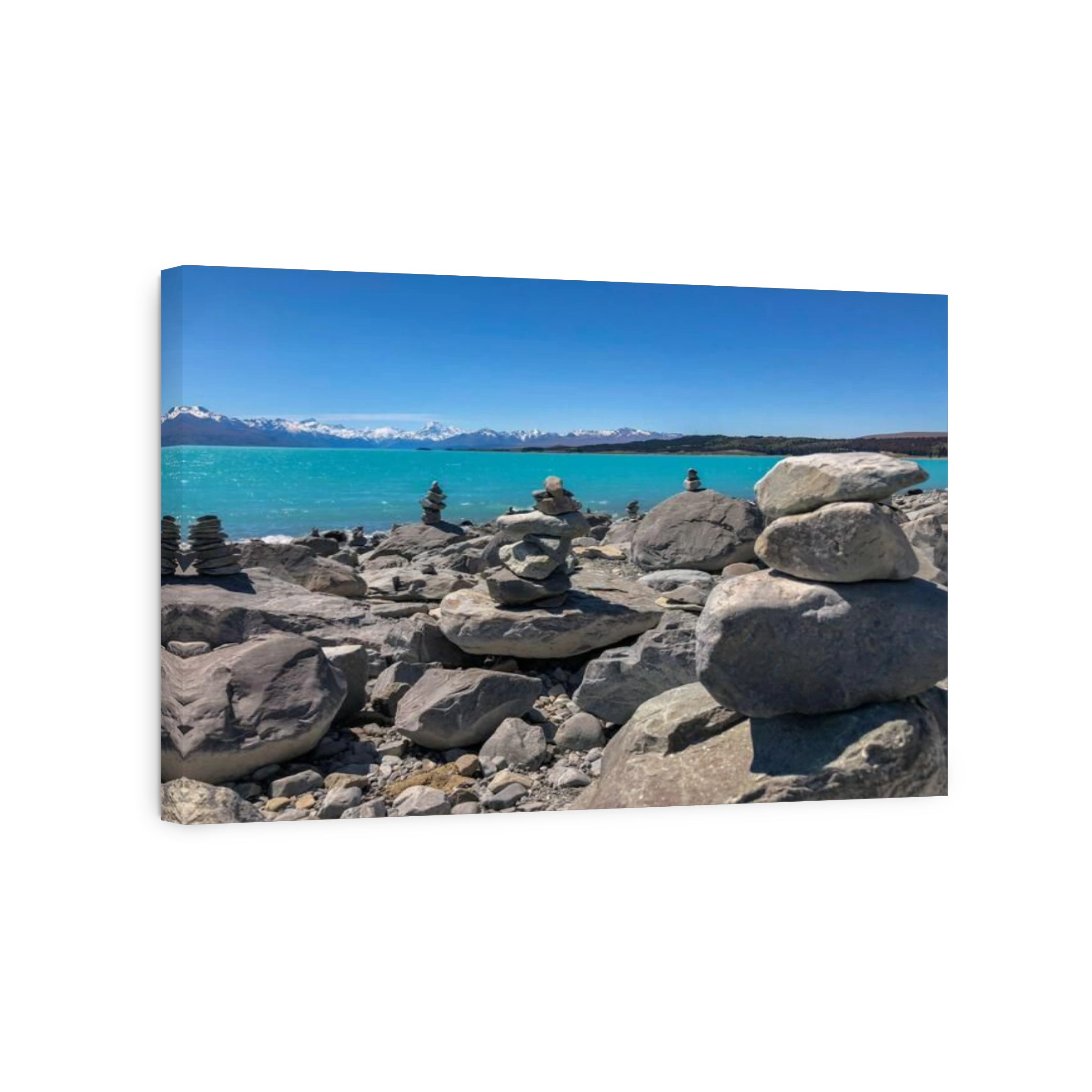 Rock Balancing on shore of Lake Pukaki in New Zealand