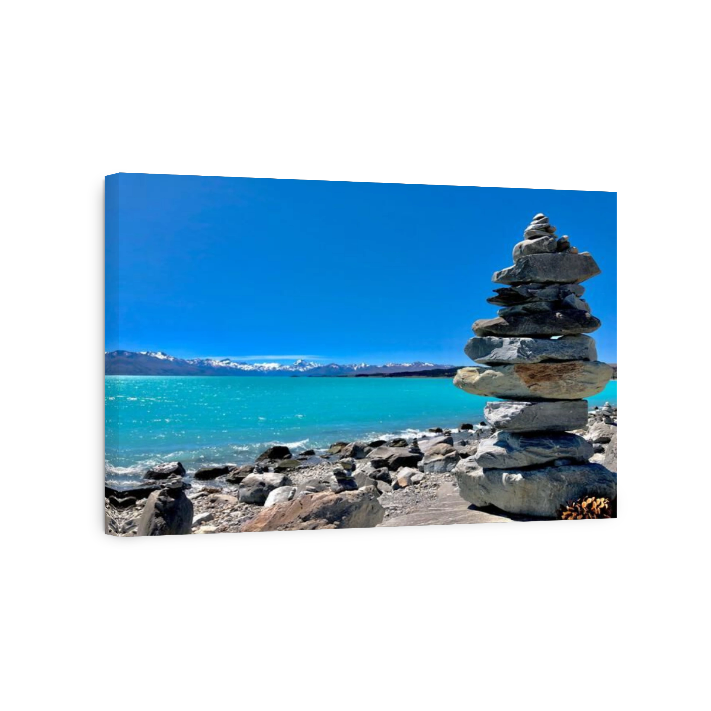Rock Balancing on shore of Lake Pukaki in New Zealand