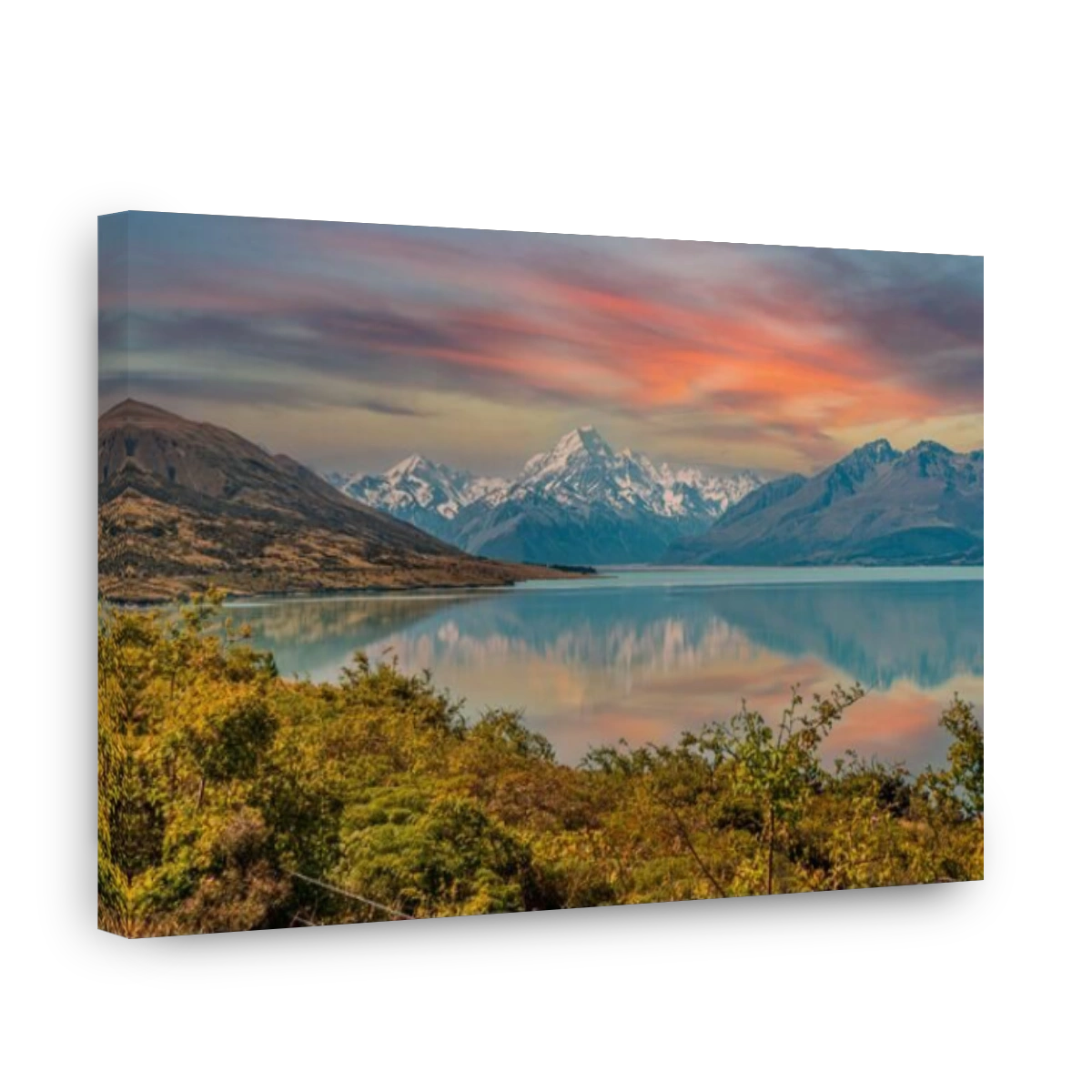 Scenic reflection of Mount Sefton and Mount Cook at lake Pukaki, South Island of New Zealand