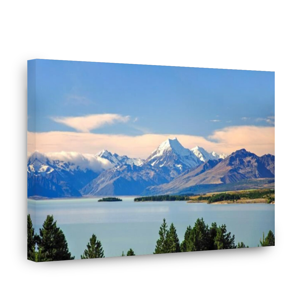 Mount Cook (Aoraki) and Southern Alps from Lake Pukaki, Mackenzie District, Canterbury Region, South Island, New Zealand