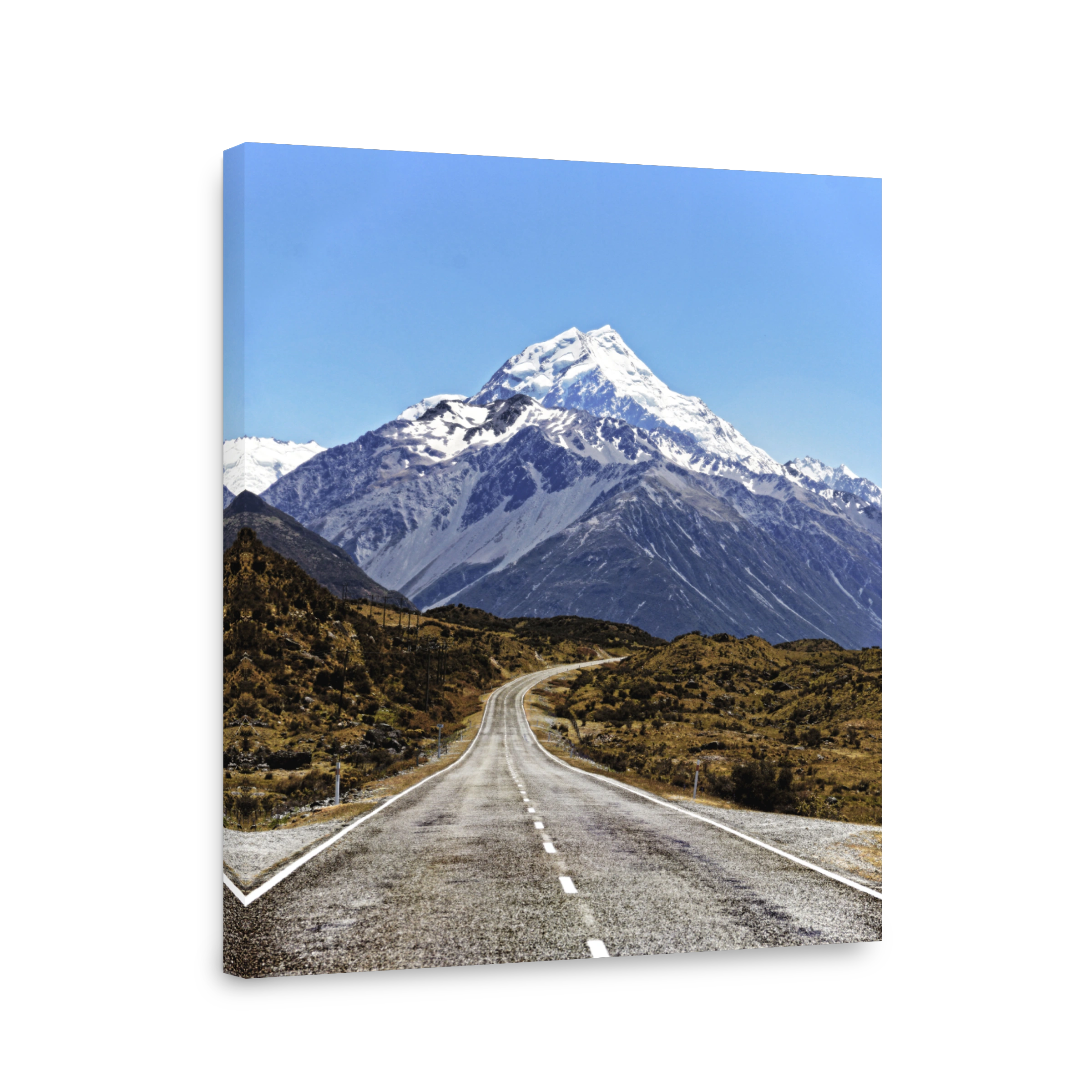 Scenic country road leading to Mount Cook, New Zealand